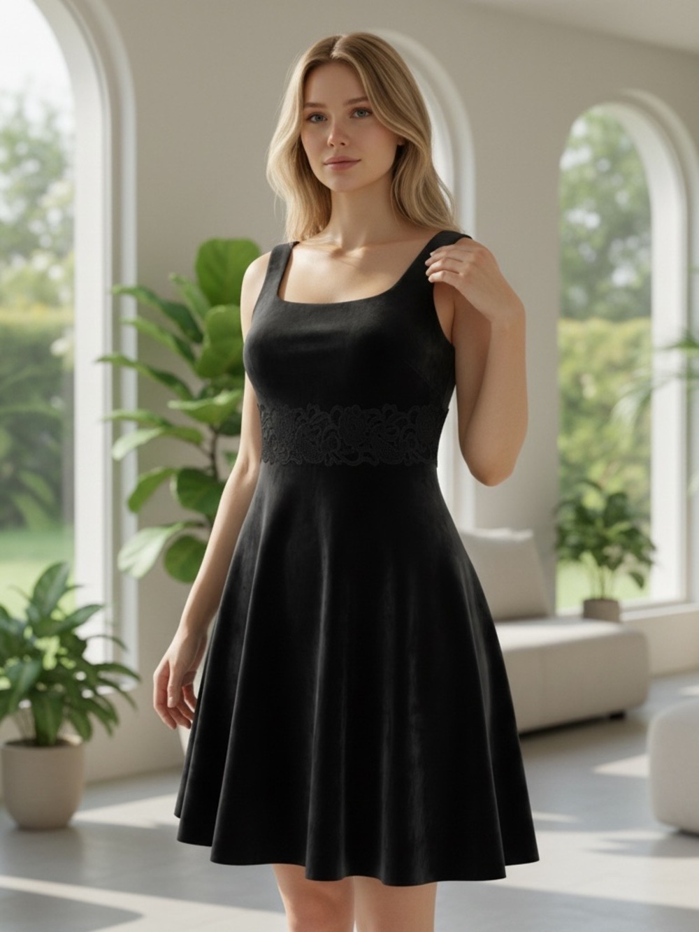 VTG Jessica McClintock Gunne Sax Velvet Black Dress Lace Waist Goth Romance 5/6